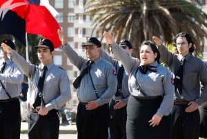 A group of Chilean Nazis belonging to "Forefront of National Order" (FON), take part in a ceremony inside a cemetery in Valparaiso City.